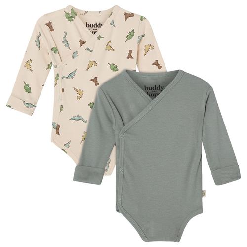 Buddy & Hope GOTS Max Wrap Body 2-pak Sage Green / Dinosaur 50/56 cm  Grøn Dyr 50/56 cm  Drenge, Piger