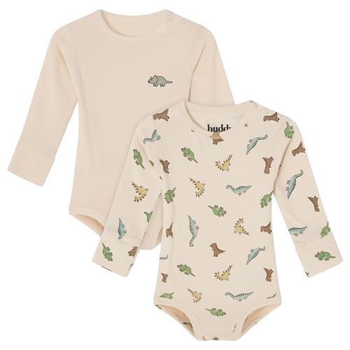 Buddy & Hope GOTS Petter Body 2-pak  Off White / Dinosaur 74/80 cm  Hvid Dyr 74/80 cm  Drenge, Piger