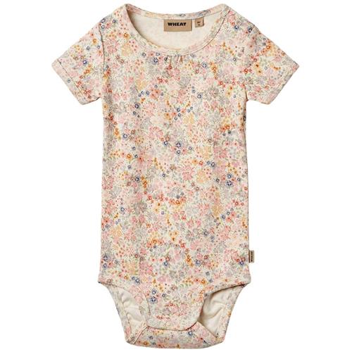 Wheat Linette Kortærmet Baby Body Bright Flowers 86 cm  Creme  86 cm  Piger