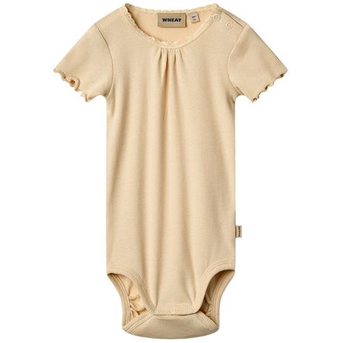 Wheat Edna Ribbet Kortærmet Baby Body Macadamia 86 cm  Beige  86 cm  Piger