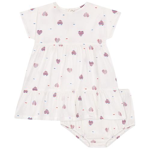 Petit Bateau Hearts Bomuldskjole Med Bloomer Avalanche Multicolor 12 months  Hvid  12 måneder  Piger