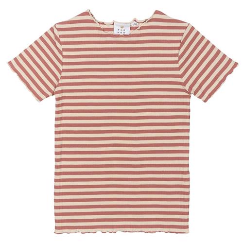 The New GOTS Moore Ribbet T-shirt Old Rose Striped Old Rose Striped 7-8 Y  Lyserød  7-8 år  Piger