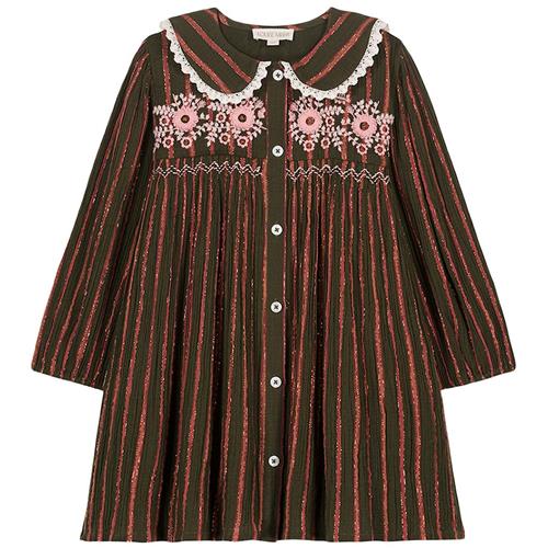 Louise Misha Marlotta Stribet Kjole Khaki Copper 8 Y  Grøn  8 år  Piger
