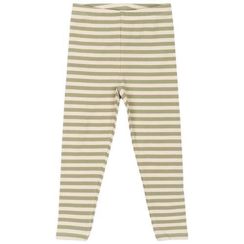 The New Siblings GOTS Uni Ribbede Leggings Tea Striped Tea Striped 62 cm  Grøn  62 cm  Drenge, Piger