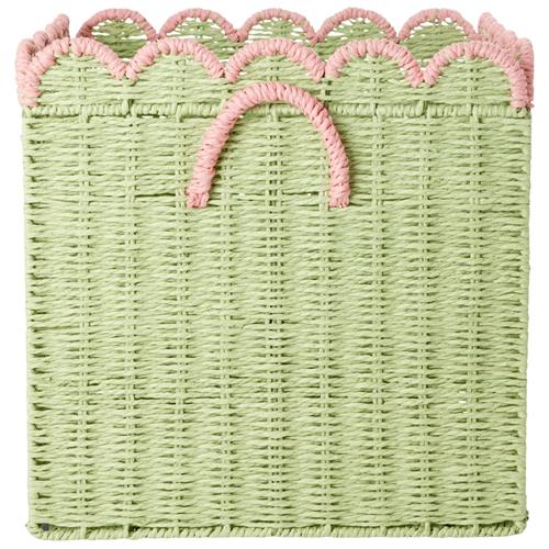 RICE Large Foldbar Kurv Af Papirreb Med Kammuslingekant Green With Soft Pink One Size    One Size  Drenge, Piger