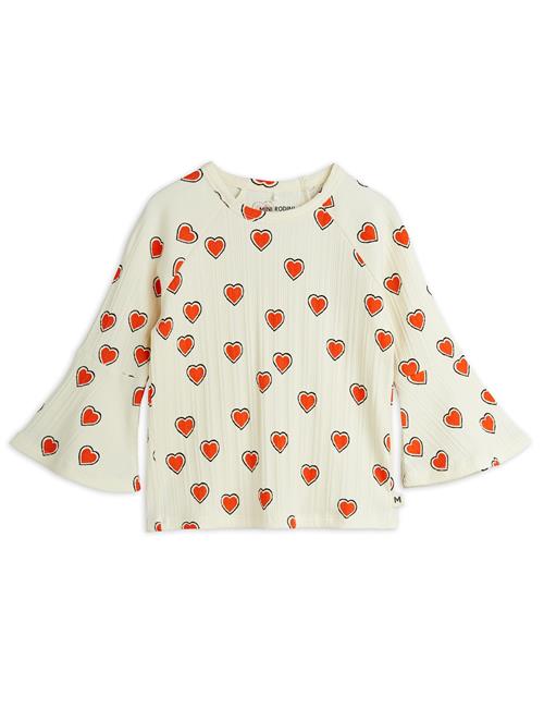 Mini Rodini GOTS Outlined Hears Aop Trompetærmet Top Offwhite  80/86 cm    80/86 cm  Drenge, Piger