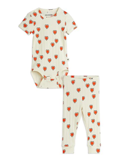 Mini Rodini GOTS Outlined Hears Aop Baby-sæt Offwhite  56/62 cm    56/62 cm  Drenge, Piger