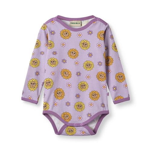 Småfolk Elstar With Sunflowers Langærmet Baby Body Heather Purple  Heather purple-98 cm  Lilla  98 cm  Piger