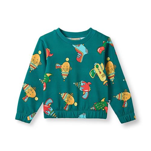 Småfolk Yapeen With Space Blasters Sweatshirt Petroleum Green  Petroleum green-7-8 Y  Grøn  7-8 år  Drenge