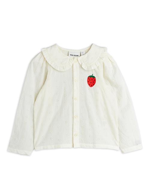 Mini Rodini GOTS Strawberry Emb-bluse  White 116/122 cm  Hvid  116/122 cm  Piger