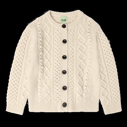 FUB Aran Cardigan Ecru  Ecru-120 cm Wool Beige  120 cm  Drenge, Piger