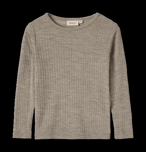 Wheat Alfie Langærmet Uld-silke-T-shirt Khaki Melange  Khaki Melange 92 cm Wool Brun  92 cm  Drenge, Piger