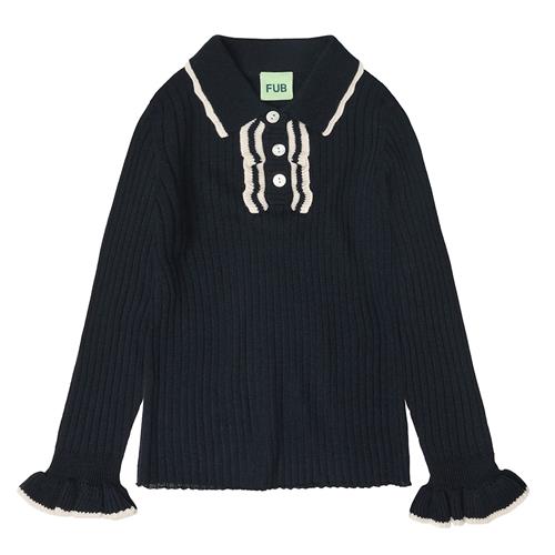 FUB Polo Med Uldfrynser Dark Navy  Dark Navy-120 cm Wool Marineblå  120 cm  Piger