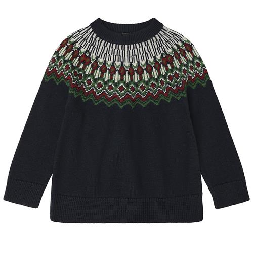 FUB Fair Isle Uld-sweater Dark Navy  Dark Navy-100 cm Uld Marineblå  100 cm  Drenge, Piger