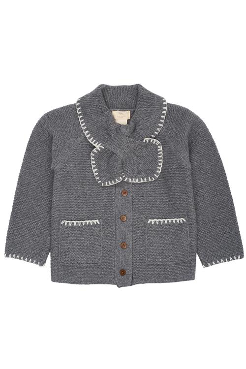 Copenhagen Colors Cardigan I Lammeuld Med Krave Dark Grey Cream  Dark Grey Cream 122 cm Wool Grå  122 cm  Piger