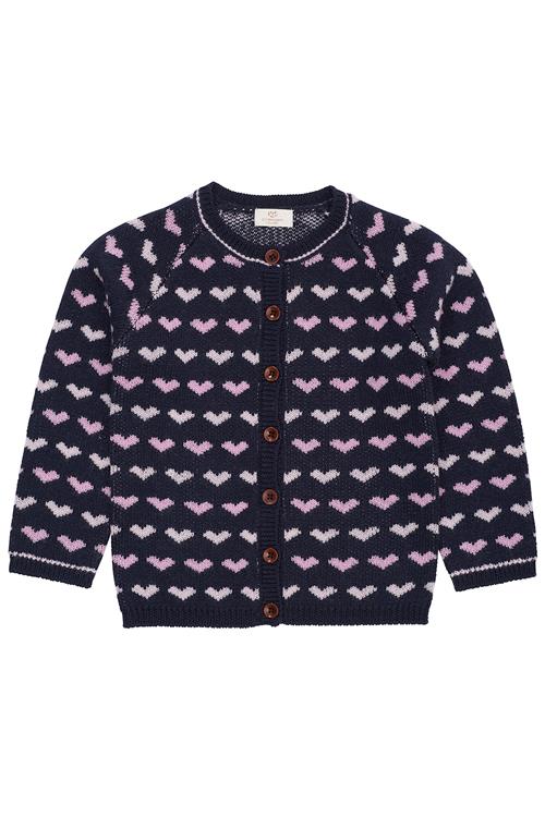 Copenhagen Colors Cardigan Med Hjerte I Merinould Navy Bubblegum  Navy Bubblegum 98 cm Wool Marineblå  98 cm  Piger
