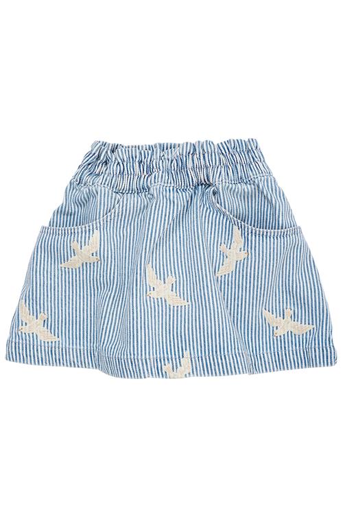 Copenhagen Colors GOTS Embroirdey Nederdel I Twill Denim Blue Stripe  Denim Blue Stripe 98 cm  Blå  98 cm  Piger