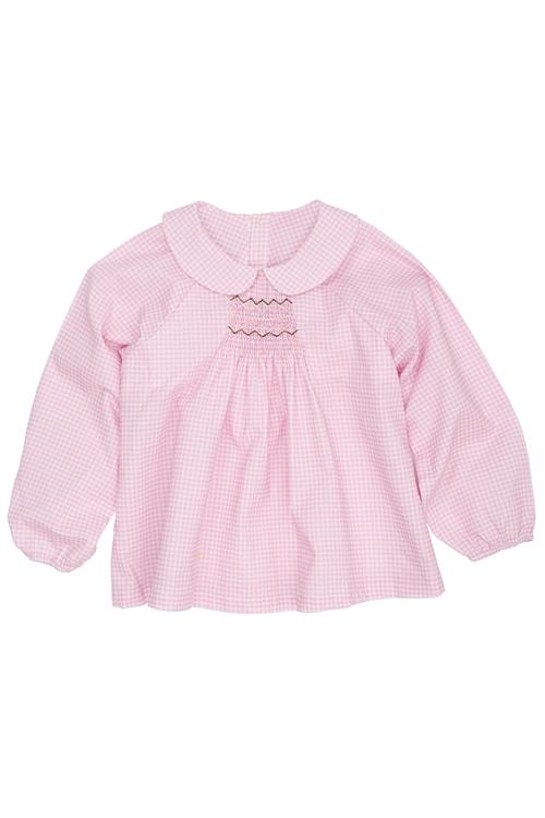 Copenhagen Colors GOTS Håndlavet Broderet Smock Houndstooth-bluse Syringa  Syringa 122 cm  Lyserød  122 cm  Piger