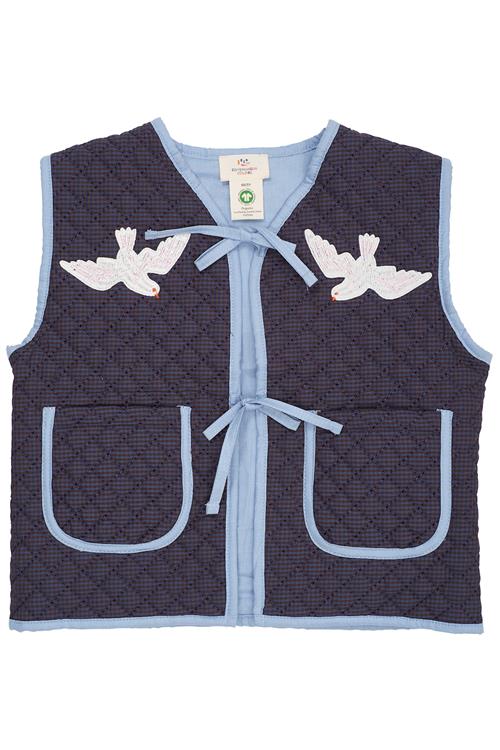 Copenhagen Colors Broderet Ternet Quiltet Vest Brown Blue Check  Brown Blue Check 104 cm  Brun  104 cm  Piger