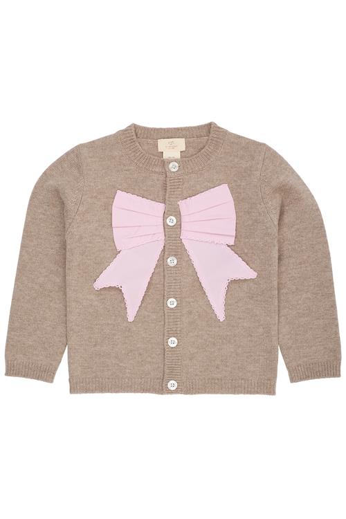 Copenhagen Colors Cardigan I Uldpoplin Med Sløjfe I Kashmir Sand Lavender  Sand Lavender 110 cm Uld Brun  110 cm  Piger