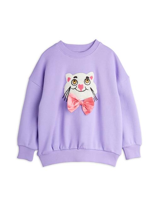 Mini Rodini GOTS Cat With Bowtie Chenille Sweatshirt Purple  Purple 116/122 cm  Lilla  116/122 cm  Piger