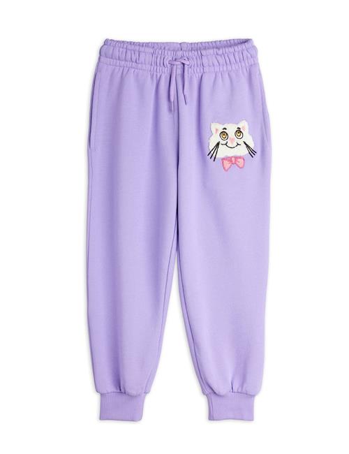 Mini Rodini GOTS Cat With Bowtie Chenille Joggingbukser Purple  Purple 80/86 cm  Lilla  80/86 cm  Piger