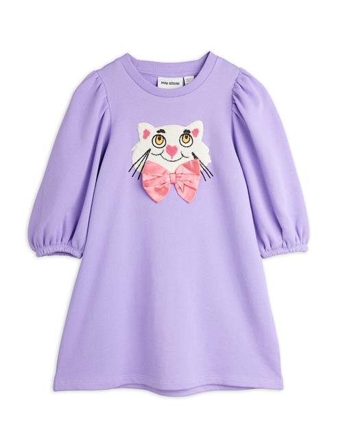 Mini Rodini GOTS Cat With Bowtie Chenille Sweatdress Purple  Purple 92/98 cm  Lilla  92/98 cm  Piger