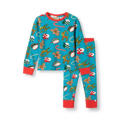 Småfolk Jubilee Pyjamas-sæt Med Juledekorationer Creamy Blue  Creamy blue-5-6 Y  Blå  5-6 år  Drenge, Piger