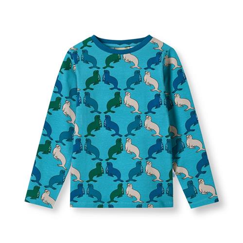 Småfolk Gala Langærmet Top Med Søløver Blå Aqua Teal  Aqua Teal-5-6 Y  Blå  5-6 år  Drenge