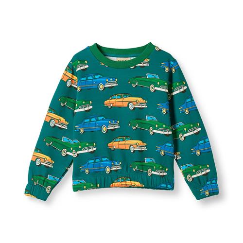 Småfolk Yapeen Sweatshirt Med Biler Beige Petroleum Green  Petroleum Green-4-5 Y  Grøn  4-5 år  Drenge
