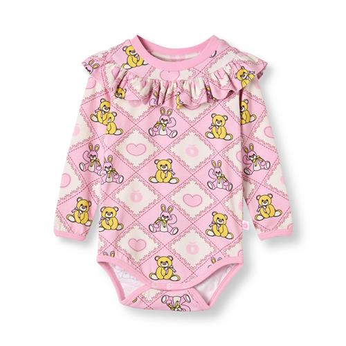 Småfolk Paula Langærmet Baby Body Med Bamser Pink Lace  Lace-56 cm  Lyserød  56 cm  Piger