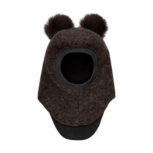 Huttelihut Balaclava I Uldalpakka Med Pomponer Dark Brown Melange  Dark Brown Melange 50 cm  Brun  50 cm  Drenge, Piger