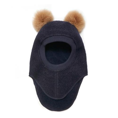 Huttelihut Balaclava I Uldalpakka Med Pomponer Dark Navy  Dark Navy 48 cm Uld Marineblå  48 cm  Drenge, Piger