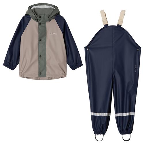 Kuling San Marino Uforet Regnsæt Navy Blocking Taupe/Navy/Light Green Blocking 110/116 cm  Marineblå  110/116 cm  Drenge, Piger