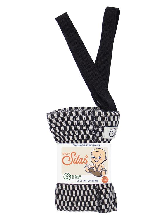 Silly Silas GOTS Fodløse Strømpebukser Med Seler Black X White  checked  Black x White  Checked-6-12 m  Sort  6-12 måneder  Drenge, Piger