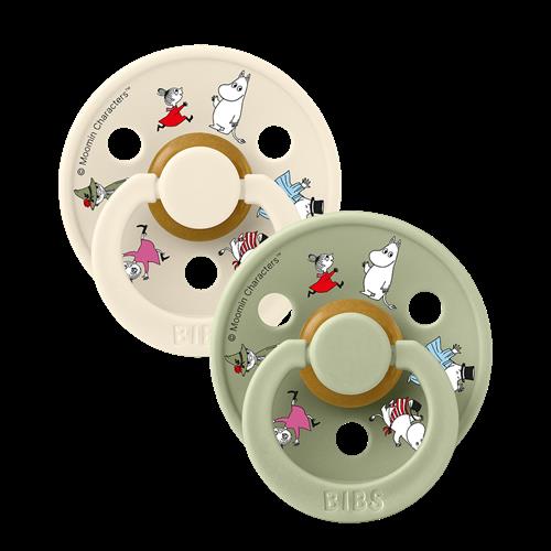 BIBS Moomins Friends 2-pak Runde Latex-sutter Ivory Sage  Ivory Sage 6+ Months  Creme  6+ måneder  Drenge, Piger