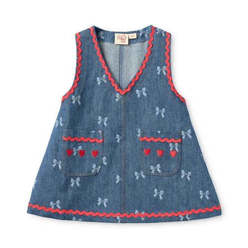 Flöss Eva Kjole Denim Blue Bow  Denim Blue Bow 98 cm  Blå  98 cm  Piger