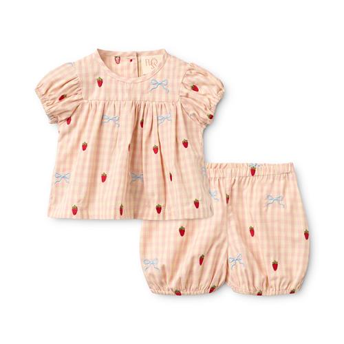 Flöss Dolly Baby-sæt Med Sløjfe Berry Bow Gingham  Berry Bow Gingham 74 cm  Lyserød  74 cm  Piger