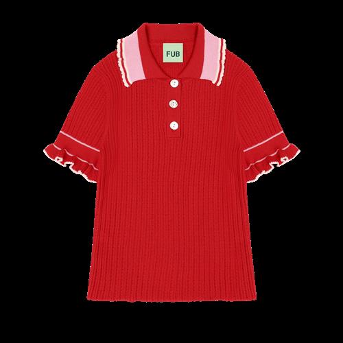 FUB Pointelle-polo Red  Red-110 cm  Rød  110 cm  Piger