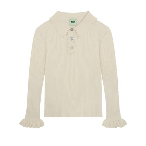 FUB Langærmet Rib-polo Ecru  Ecru-100 cm  Creme  100 cm  Piger