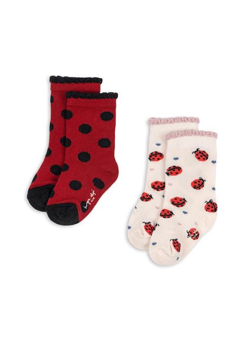 Konges Sløjd Ladybug 2-pak Jacquard-strømper Ladybug  Ladybug 17-18 EU  Rød  17-18 EU  Piger