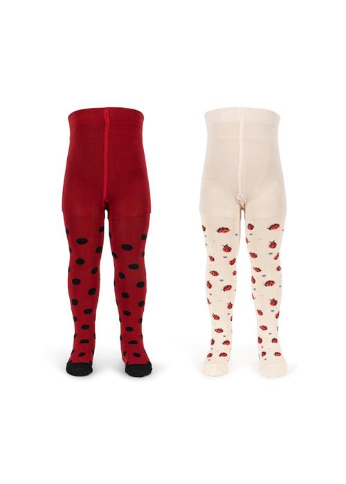 Konges Sløjd Ladybug 2-pak Jacquard-strømpebukser Ladybug  Ladybug 104/110 cm  Rød  104/110 cm  Piger