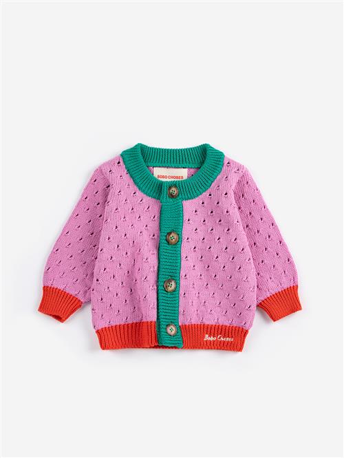 Bobo Choses Color Block Open Work Cardigan Multicolor  Multicolor 9 months  Lyserød  9 måneder  Piger