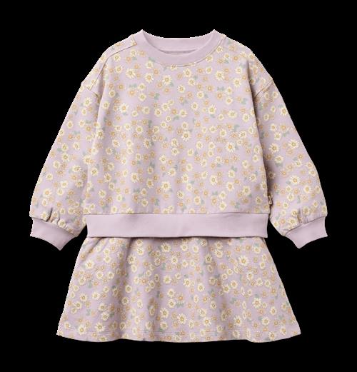 Wheat GOTS Maggie Sweat-kjole Lavender Daisies  Lavender Daisies 104 cm  Lilla  104 cm  Piger