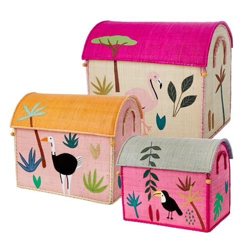 RICE Jungle 3-pak Raffia-opbevaringshus Multicolor  Multicolor One Size  Lyserød  One Size  Drenge, Piger