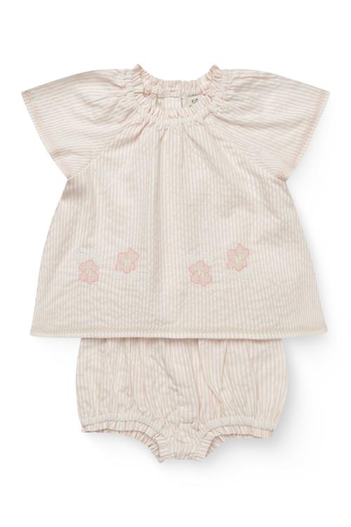 Copenhagen Colors GOTS Seersucker Babysæt Dusty Rose Cream Stripe Flower  Dusty Rose Cream Stripe Flower 62 cm  Lyserød  62 cm  Piger