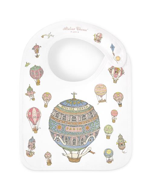 Atelier Choux GOTS Satin Bib Hot Air Ballons Hot Air Ballons One Size  Hvid  One Size From Newborn Drenge, Piger