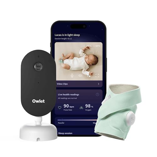 Owlet Dream Sight Duo Alt I Én Smart Babyovervågning Med Sok Og 2K HD-kamera Mint  Mint One Size  Grøn  One Size  Drenge, Piger