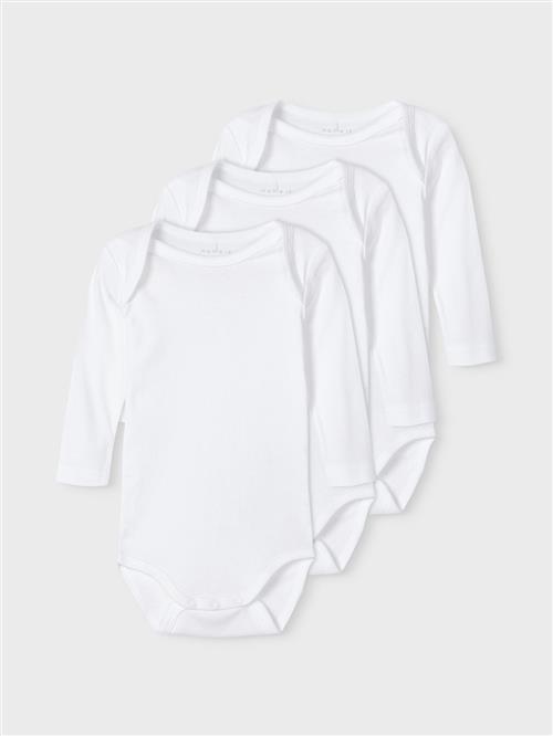 Name It Solid 3-pak Baby Bodys Bright White  Bright White 62 cm  Hvid  62 cm  Drenge, Piger