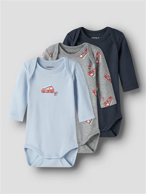Name It Firetruck 3-pak Baby Bodys Grey Melange  Grey Melange 92 cm  Grå  92 cm  Drenge